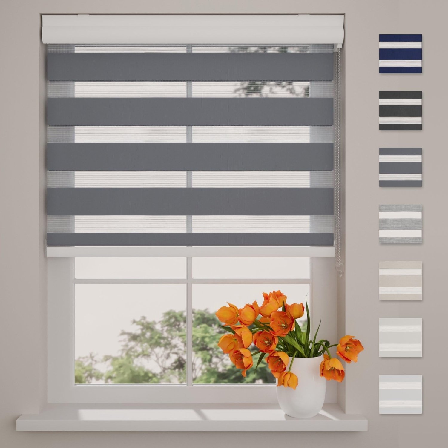 Famanu – Duo Rolgordijn met Cassette, Grijs, 70 x 175 cm