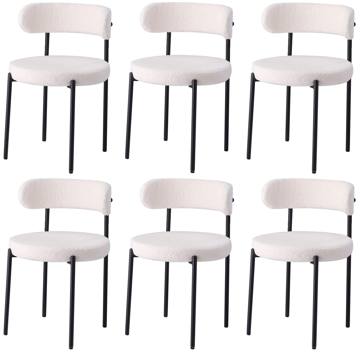 Prime Home Eetkamerstoelen - Eetkamerstoelen set van 6 - Keukenstoelen - 6 stuks - Gestoffeerd - Teddy - 79 x 40 x 40cm - Wit
