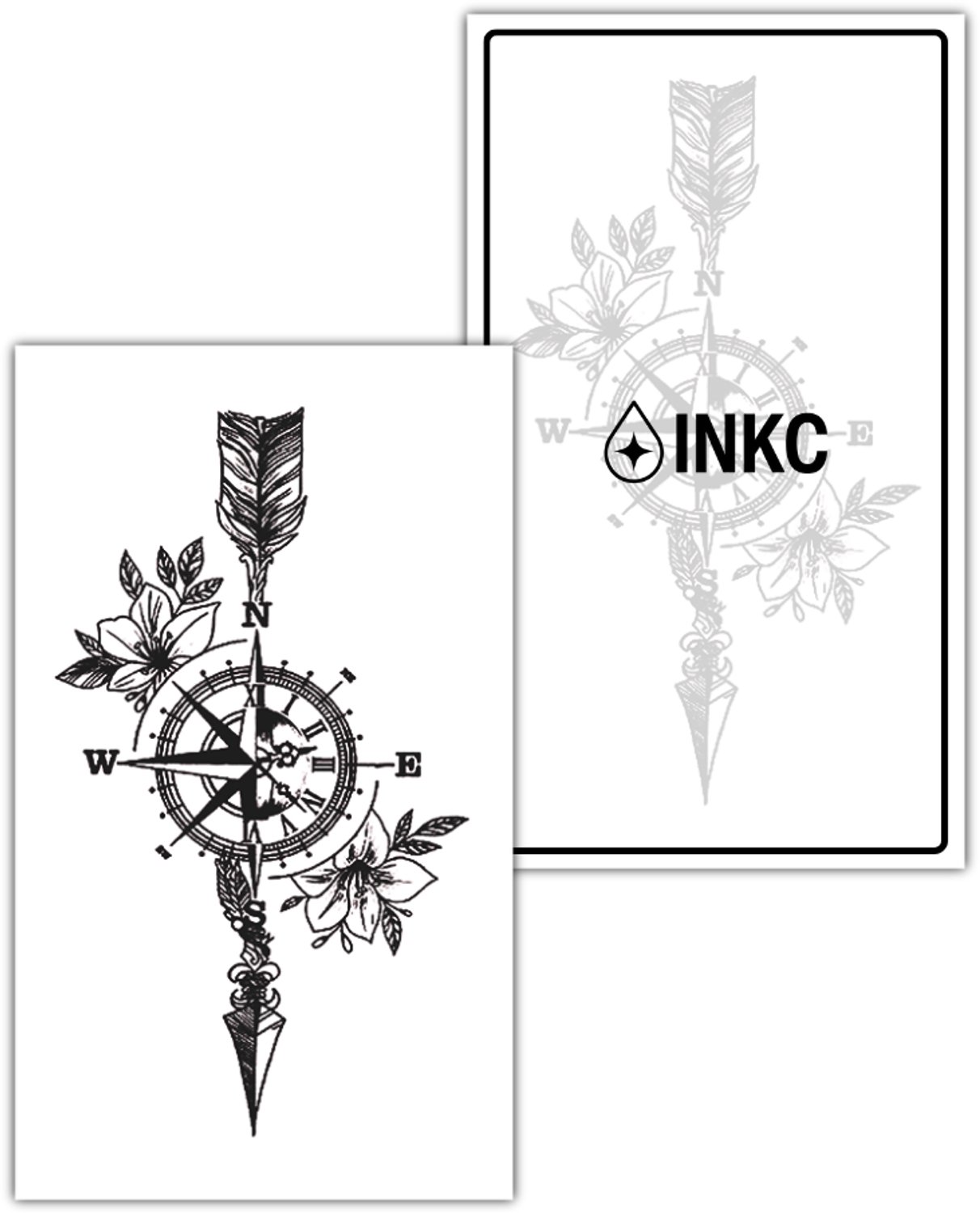 INKC - Tijdelijke Tattoo - Kompas Bloemen - Nep Tattoo - Plak Tattoos - Blijft tot 2 weken - 7 x 12cm