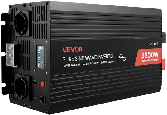 3500W Omvormer- 12V DC naar 230V AC Zuivere Sinusgolf Omvormer- Zonne-energie Autolader Converter met LCD-display- Afstandsbediening- USB-poort- 2 AC-stopcontacten- Type-C-poort- voor Camper- Vrachtwagen en Buitenkamperen