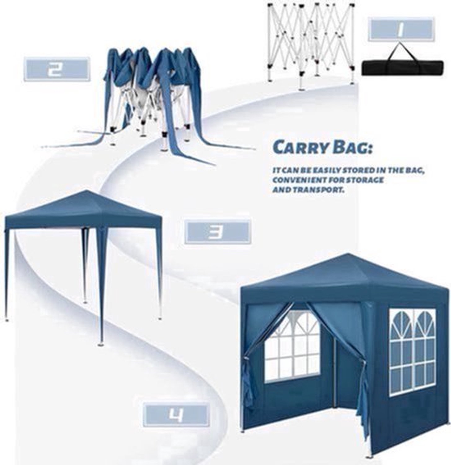 Partytent - Easy up Partytent - Pop-up Paviljoen - Opvouwbare - Verstelbare Hoogte - Waterdicht - UV - Bescherming - 2x2m - 4 Zijwanden - Blauw