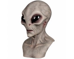 Halloween kostuum - Alien Halloween masker - Horror – Eng latex masker – Grappig alienkostuum, realistisch en eng masker dat het hele hoofd bedekt – Voor volwassenen/heren, carnaval, cosplay en feestjes - Donkergrijs