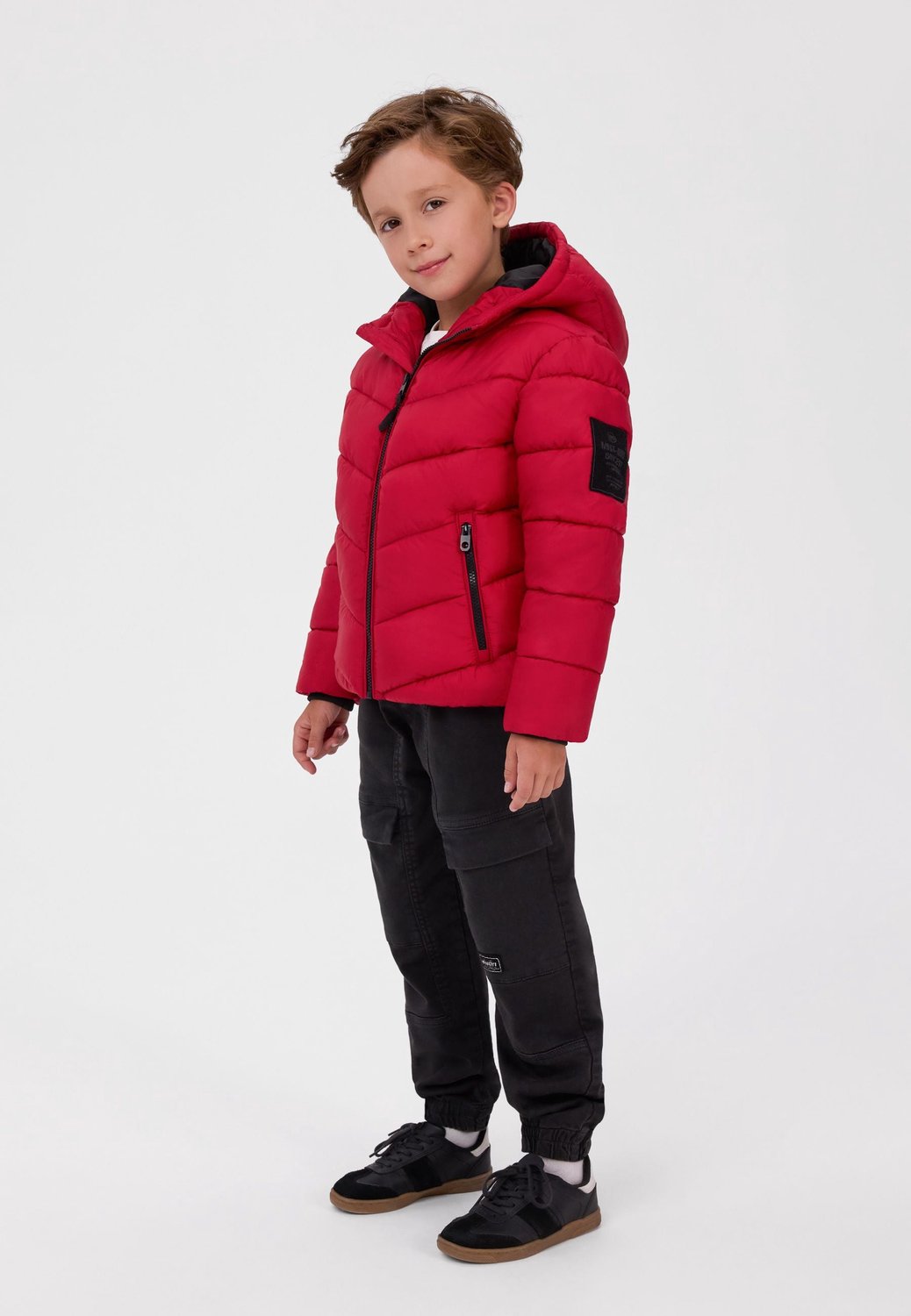 Minoti winterjas jongens – schuine doorstiksels – ritszakken – rood