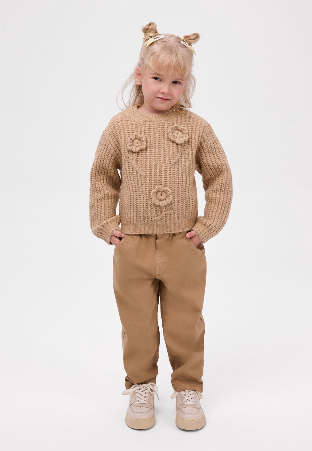Minoti broek meisjes – paperbagtaille – ronde pijpen – beige