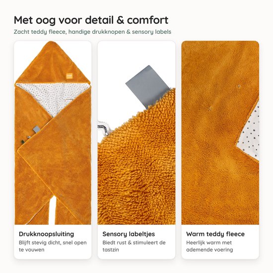 Snoozebaby Wikkeldeken voor autostoel - Warme voetenzak 0-9 mnd met pluche - Bumblebee Orange — afbeelding 2