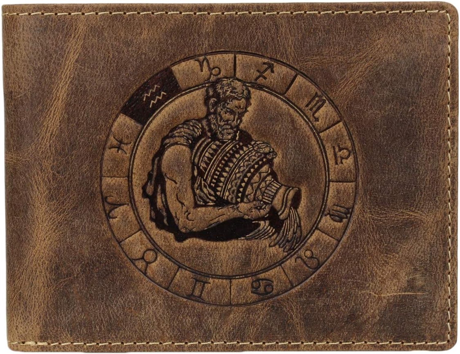 Greenburry - Vintage Lederen Heren Portefeuille Met Waterman Sterrenbeeld