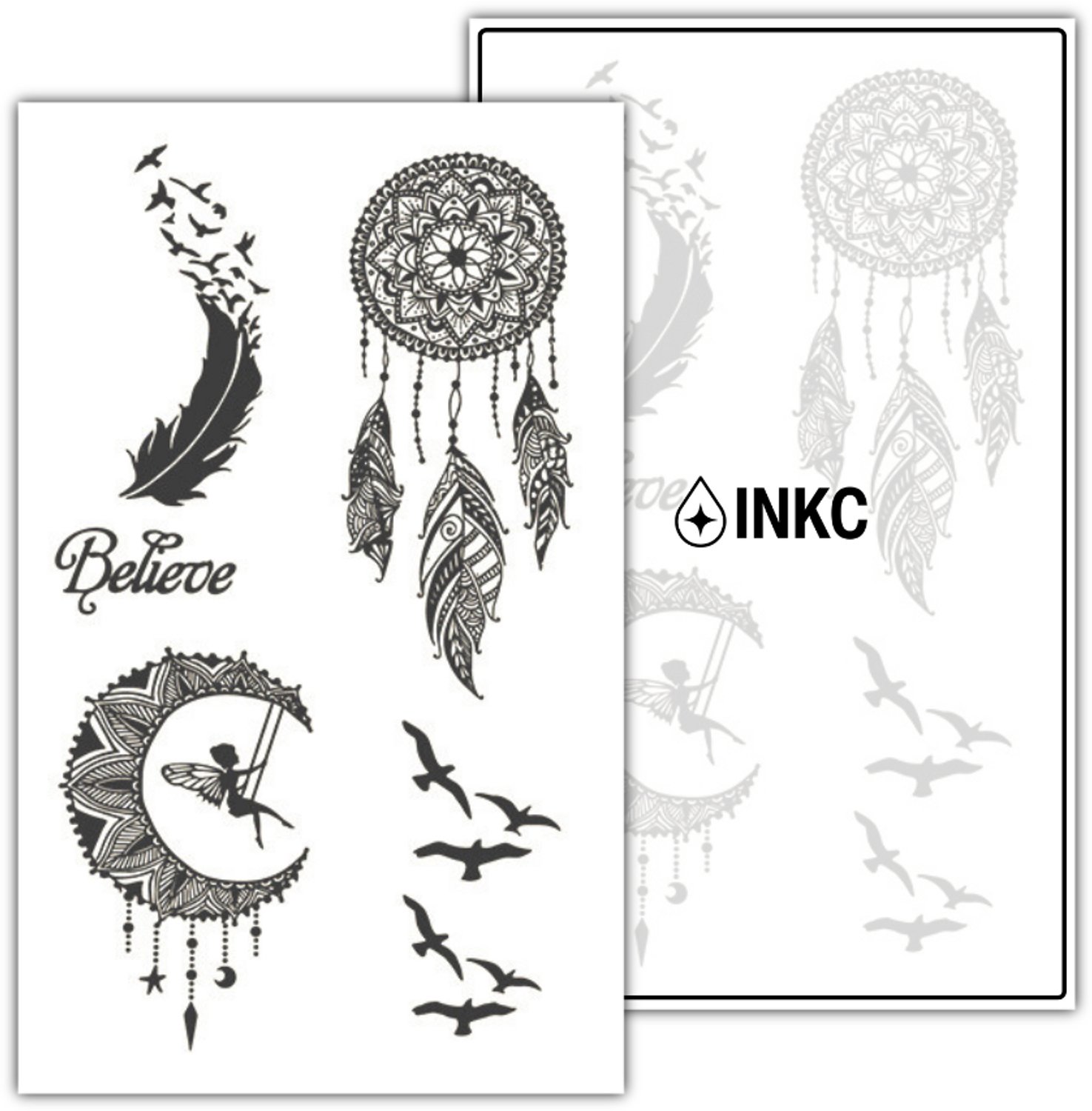 INKC - Tijdelijke Tattoo - Dromenvlucht - Nep Tattoo - Plak Tattoos - Blijft tot 2 weken - 11 x 18cm
