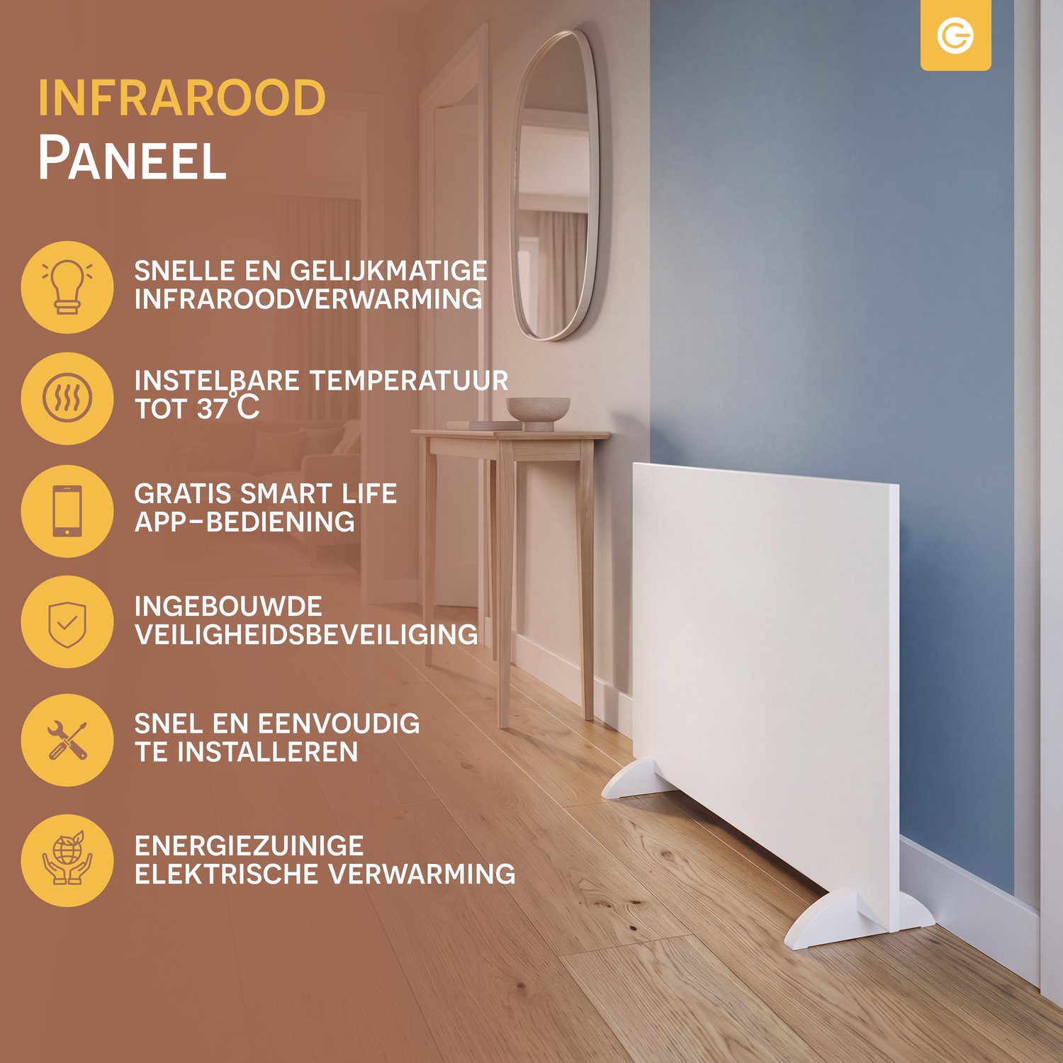 Silvergear Infrarood Verwarmingspaneel Premium - Infrarood Paneel - Verplaatsbaar - WIFI - 450W - Wit – foto 6