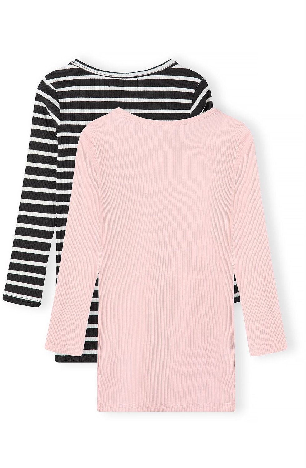 Minoti meisjes jurk lange mouw – geribd – 2-pack – roze en gestreept