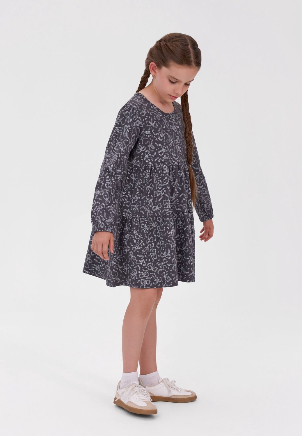 Minoti meisjes jurk lange mouw – met twee stroken – 2-pack – strikjesprint