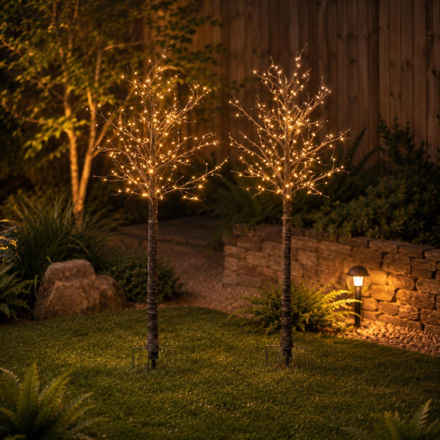 Anna's Collection Lichtboom Berkenboom - 2x - 160 cm - 144 led - warm wit - verlichte kerstboom