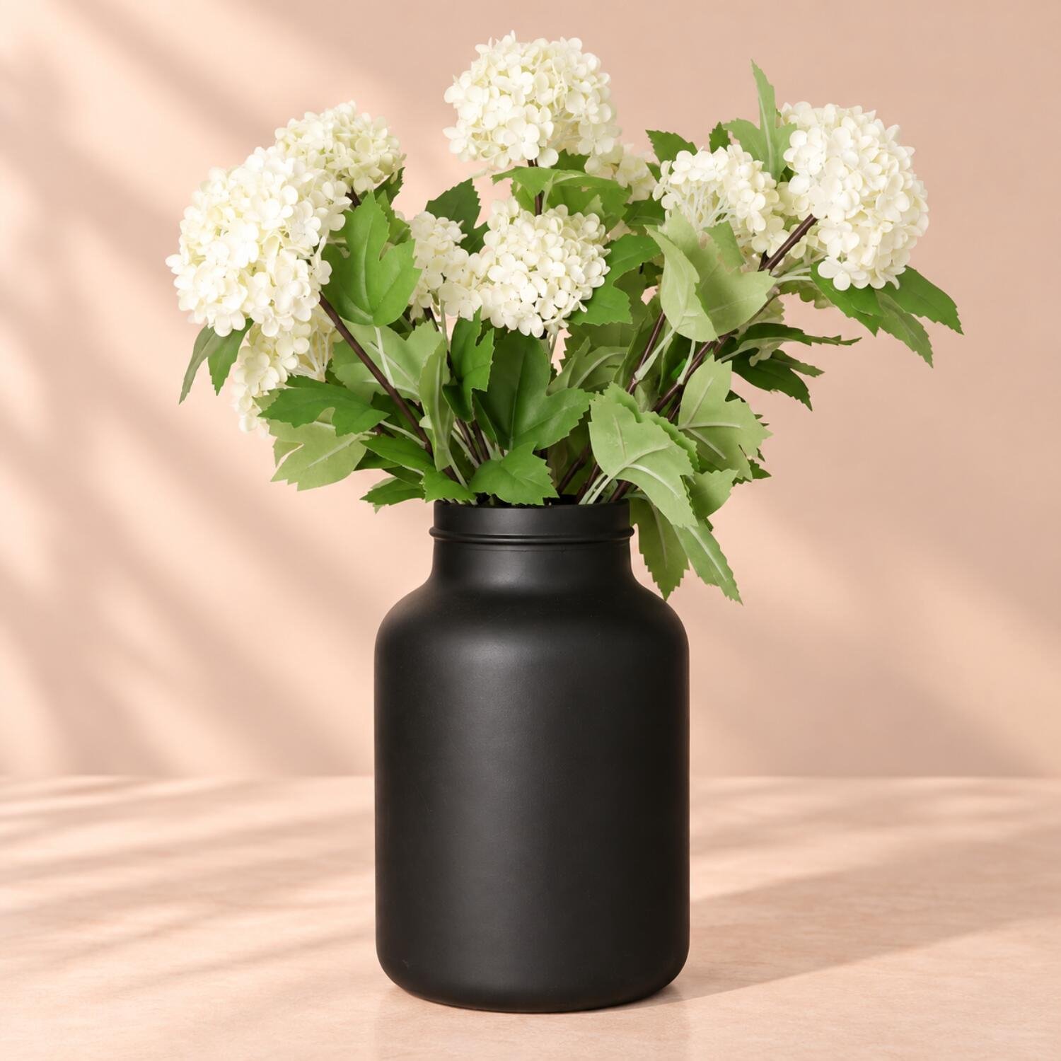 Bellatio Design Kunstbloem Viburnum / sneeuwbal Roseum - 8x - 50 cm - creme wit - losse steel - kunst zijdebloemen
