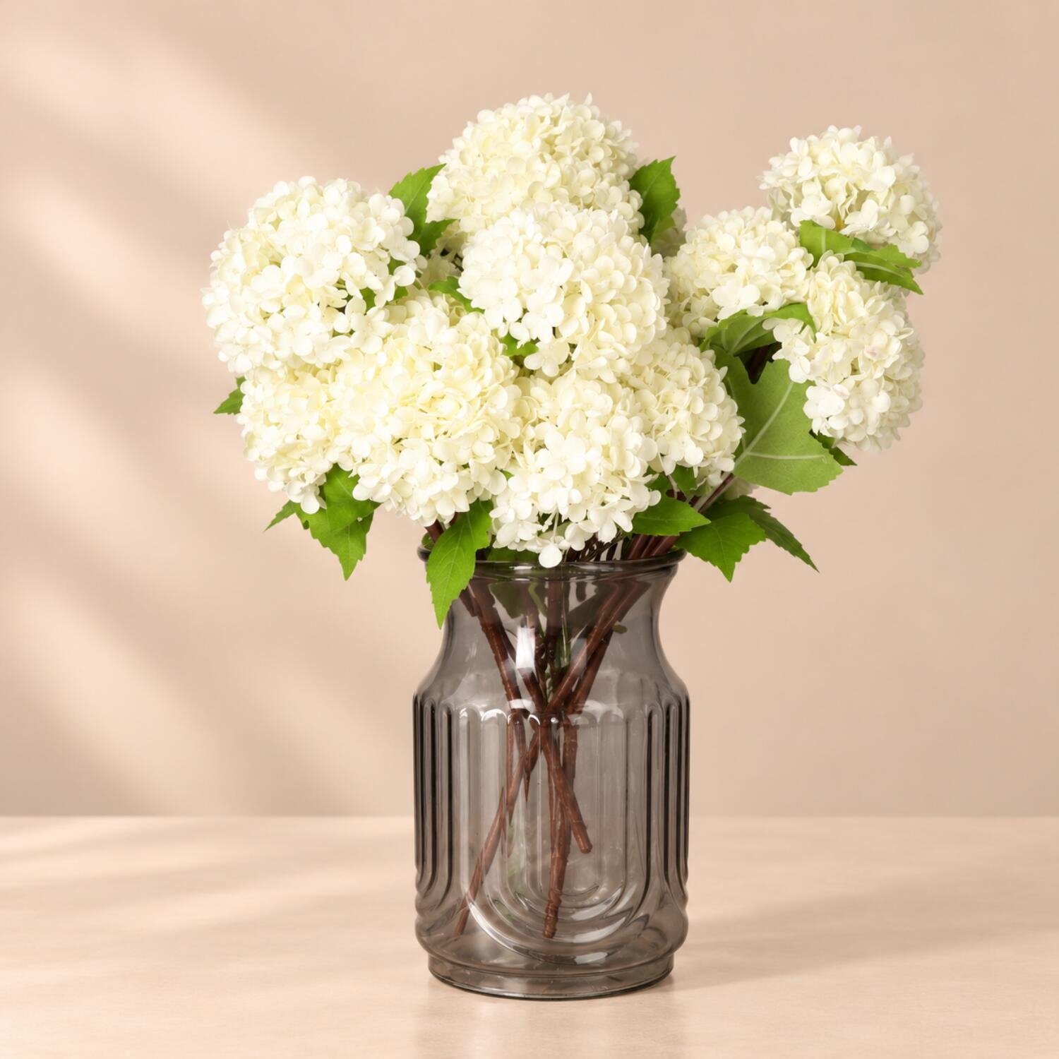 Bellatio Design Kunstbloem Viburnum / sneeuwbal - 6x - 30 cm - creme wit - losse steel - kunst zijdebloemen