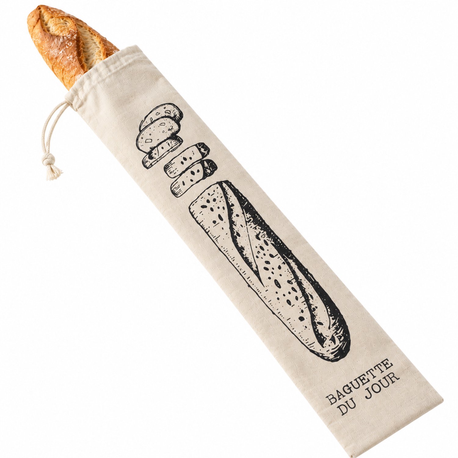 OTIX Herbruikbare Stokbroodzak - voor Zelfgebakken Stokbrood - Baguettezak - Katoen - Broodzak - Beige - 70x10cm - GRANO