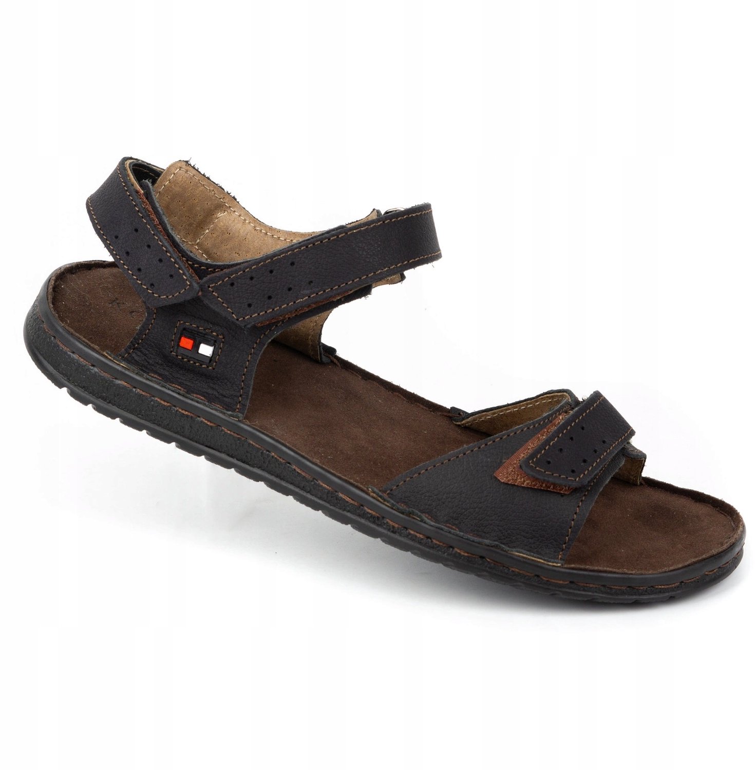 Heren sandalen van echt leer met klittenband Zwart