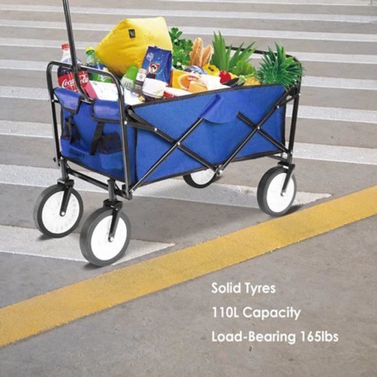 Bolderkar - Tuinwagen - Opvouwbare - Stevige Transportkar 110L - Heavy Duty Camping Trolley - Grote Wielen - en Waterdicht - Voor Tuin - Strand - en Boodschappen - Blauw — afbeelding 4