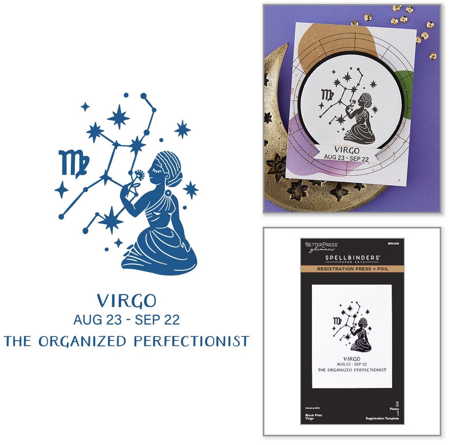 Spellbinders Block Print Press + Foil Plates - Maagd (Virgo) - 4 st.