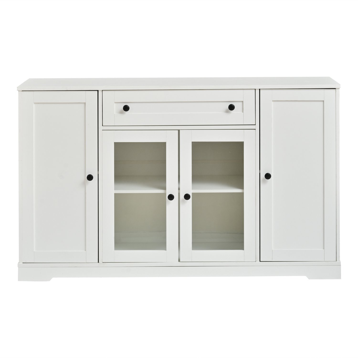 SONNENH Dressoir met 4 deuren, glazen middenpanelen en bovenlade - Mat wit - 138 x 40 x 83 cm