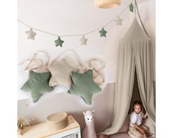 LILIMAUS Sterren slinger kinderkamer met gouden details - stoffen slinger van mousseline katoen - 300 cm - groen en lichtbeige