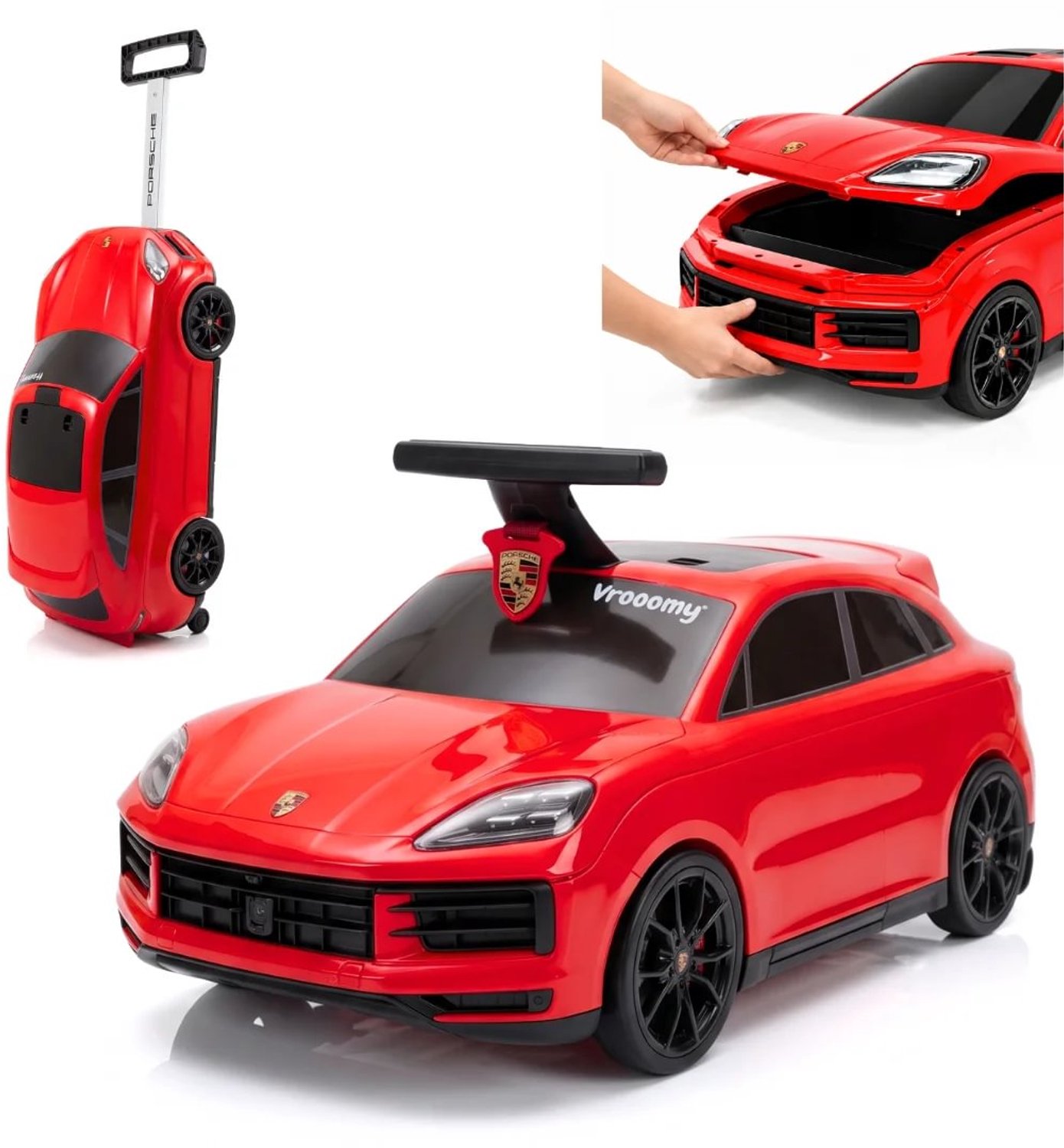Porsche Cayenne 3-in-1 Loopauto & Koffer - 1 tot 3 jaar - Multifunctionele Loopauto voor Kinderen - Handbagage 12L - Rood