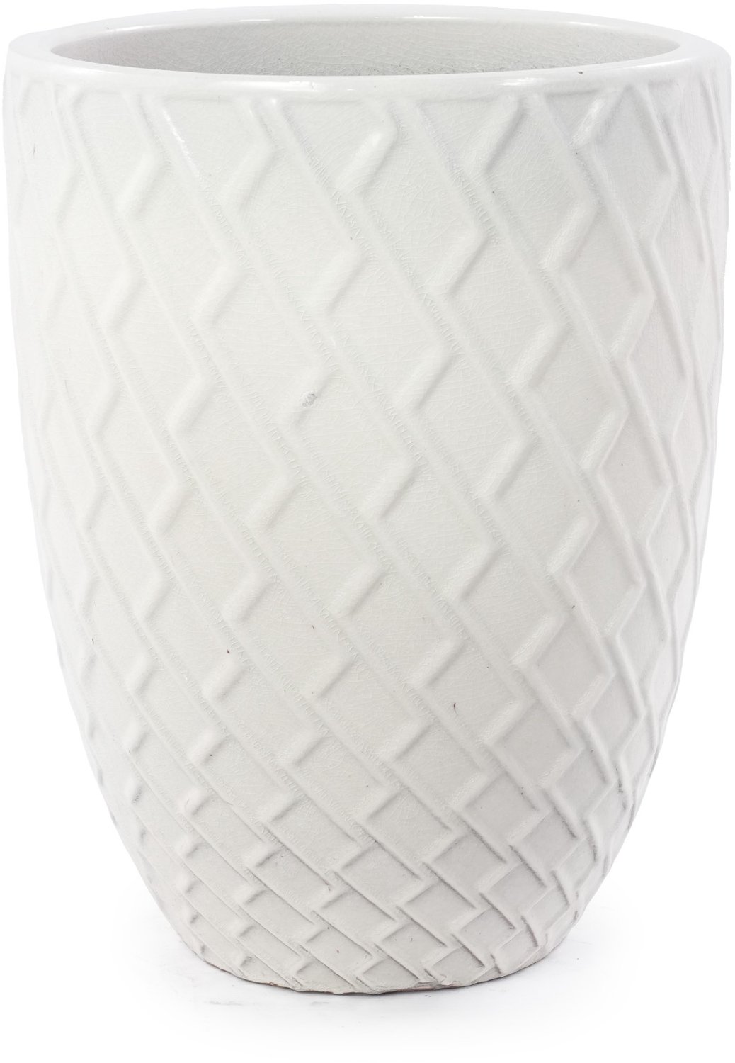 SONNENH Keramische bloempot - Ø 42 cm - 54 cm hoog - Witte glazuur met ruitreliëf - Afwateringsgat
