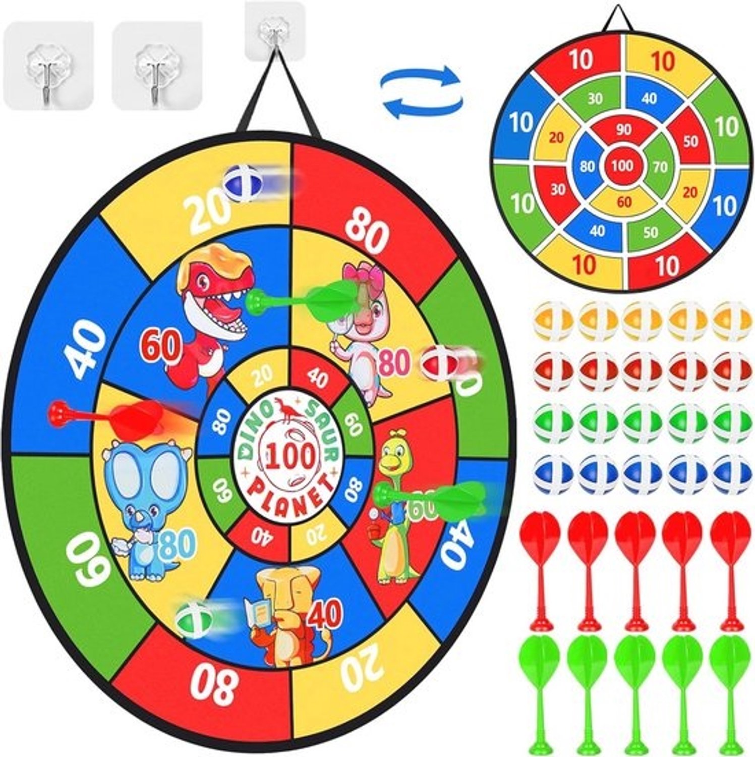 Kinderdartbord 73 cm - Dubbelzijdig en opvouwbaar met ballen en darts - Veilig dartspel voor binnen en buiten - Verjaardagscadeau voor 4-10 jaar