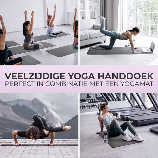 NIRVANASHAPE - Yogahanddoek als yogamat handdoek - antislip noppen - absorberende microvezel - hygiënisch en wasbaar op 40 graden - 185 x 63 cm - grijs/lila — afbeelding 5