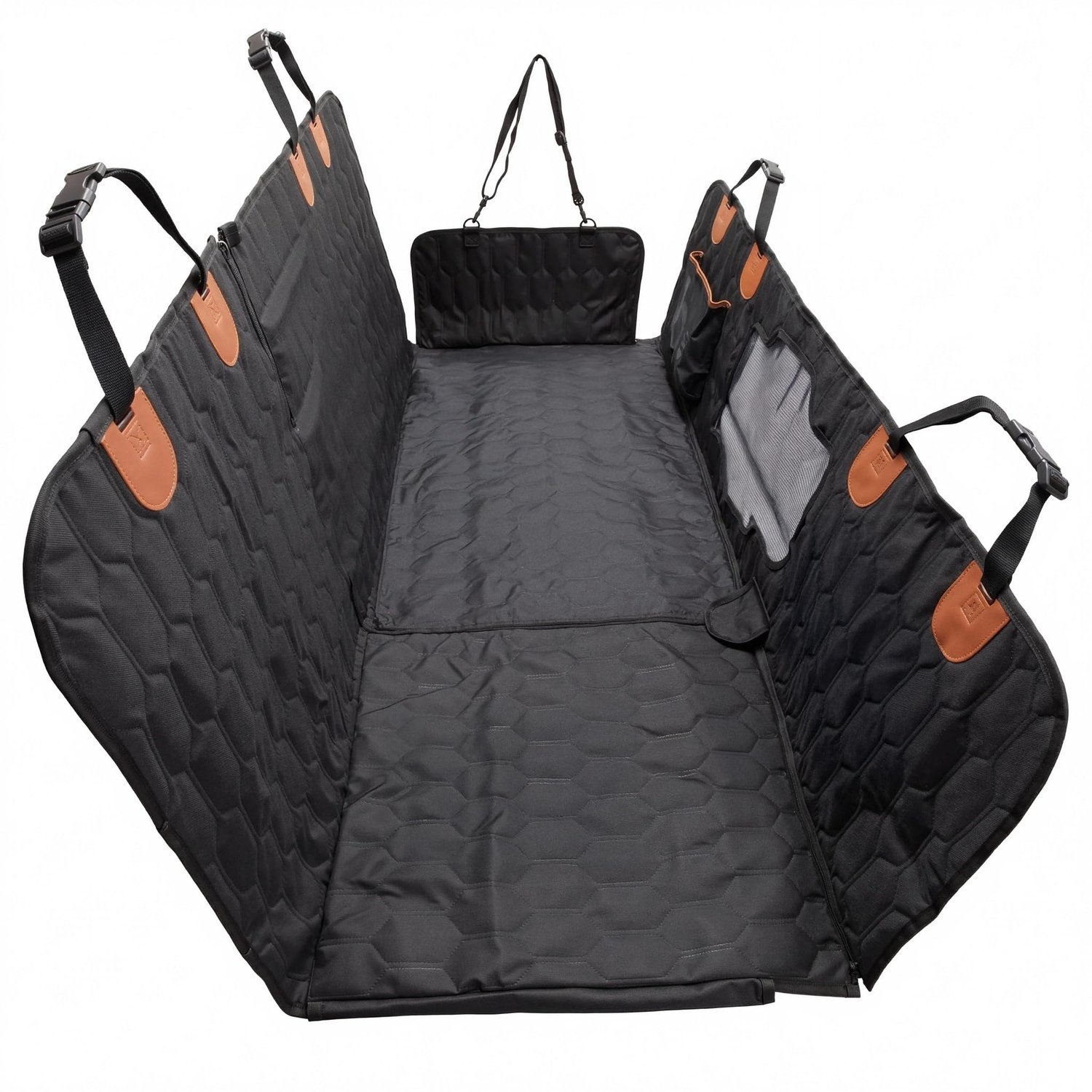 Famanu – Hondenbeschermhoes 137x147 cm, deelbare achterbankbeschermer met kijkvensters