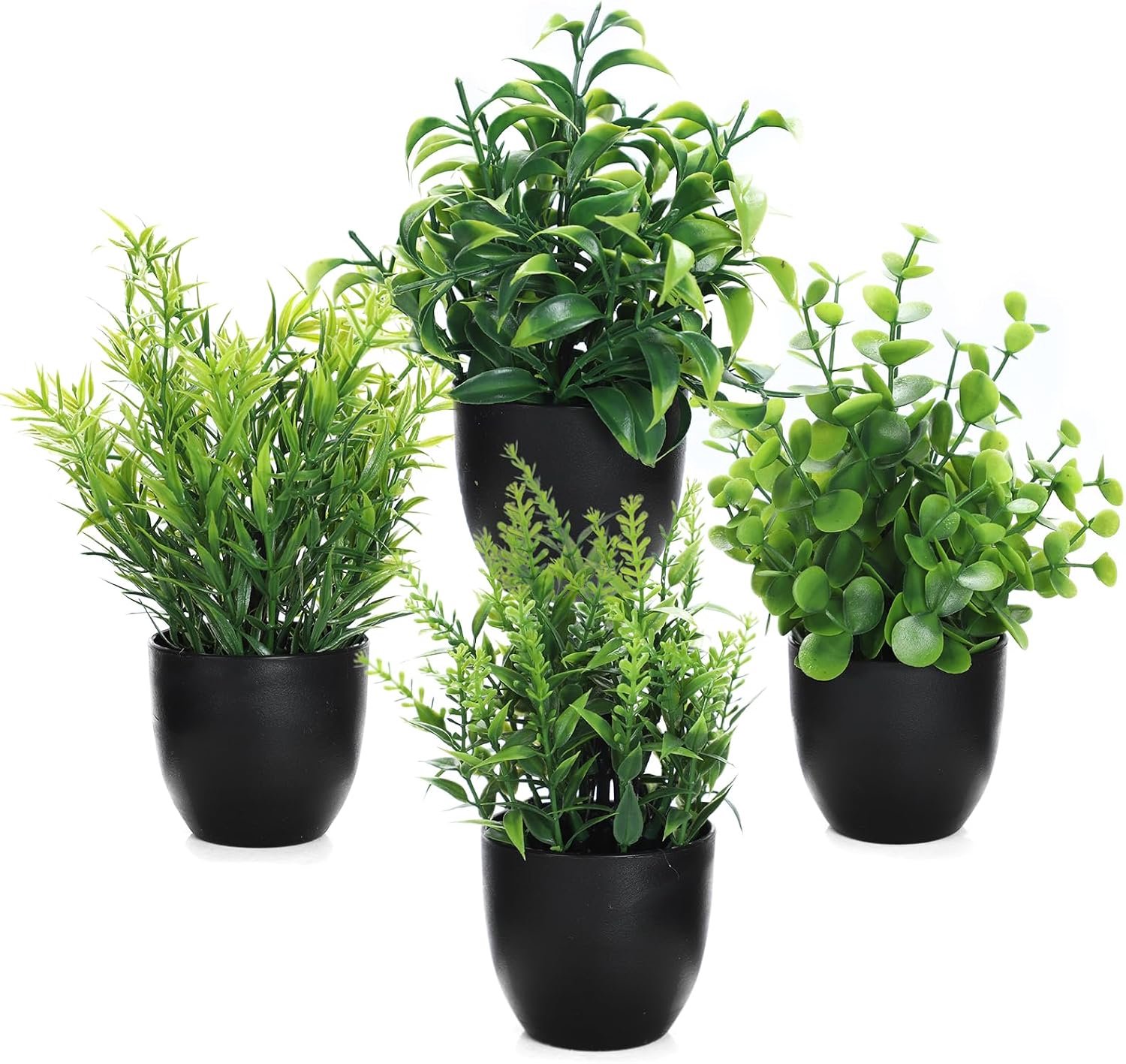 Kleine kunstgroene planten in pot - 4 stuks - interieurdecoratie - sfeervolle toevoeging - m-winkel