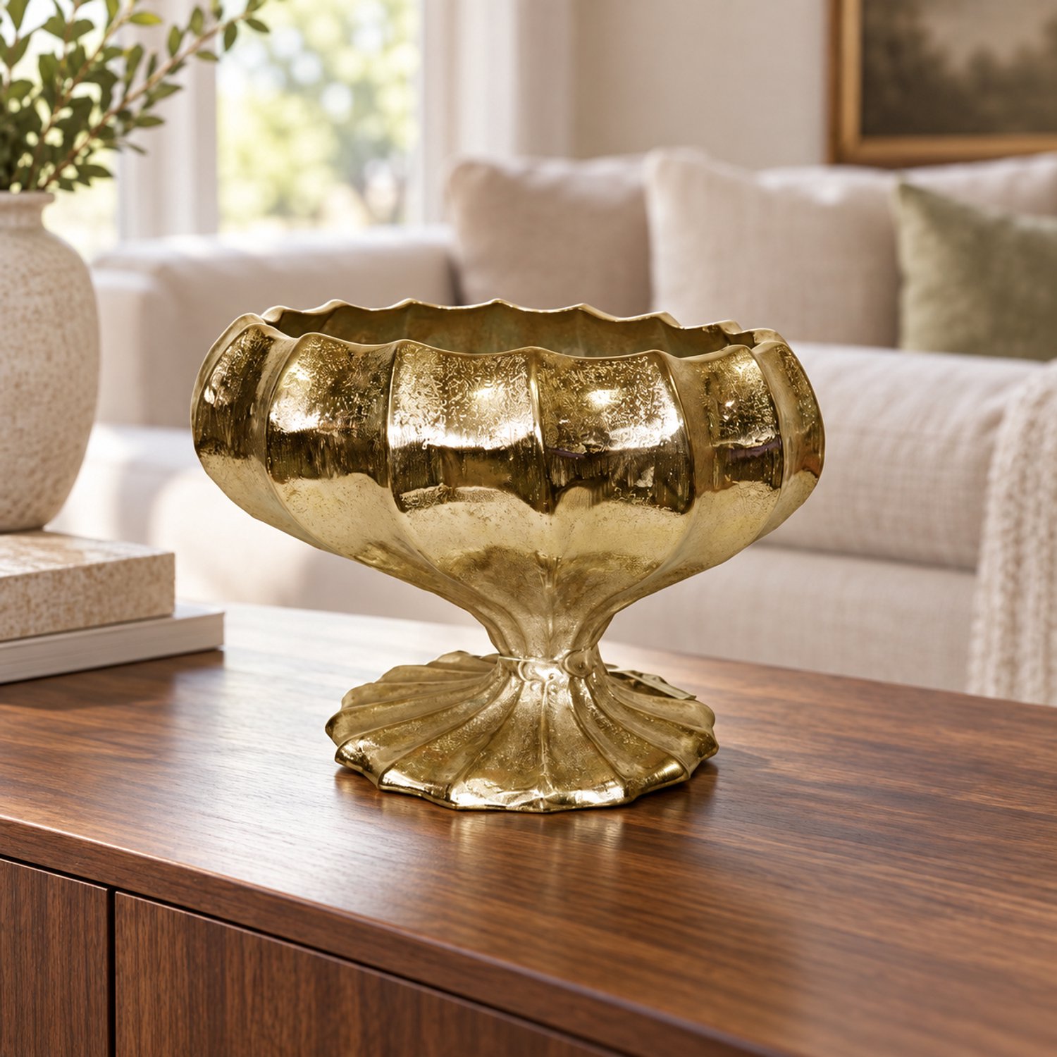 Hoppa! Lotusvaas op voet - Goud - 27 x 27 x 20 cm (B x D x H)