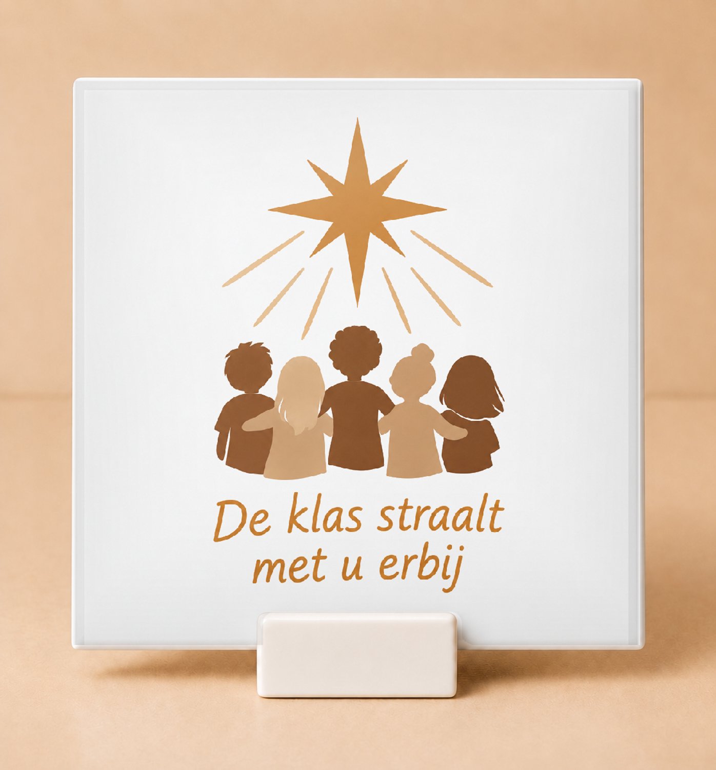 Bedruk King Sfeervolle Boho Kersttrui voor de Meester Tegel – Organische Klasdecoratie met Inspirerende Quote voor Leerkrachten - 15 x 15 cm met houder Wit