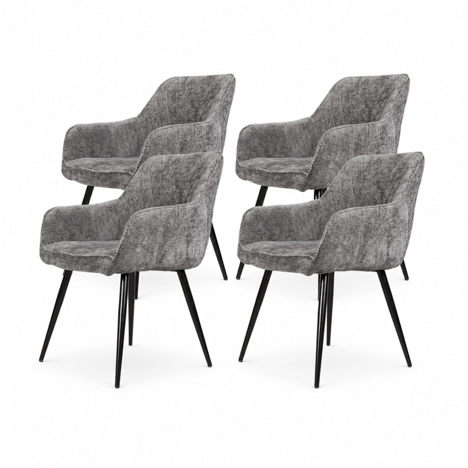 DS4U Flavio eetkamerstoel - Set van 4 - Donkergrijs - Velvet - Met armleuning
