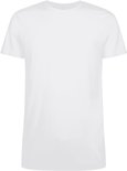 Wit T-shirt met ronde hals op een zwarte achtergrond.