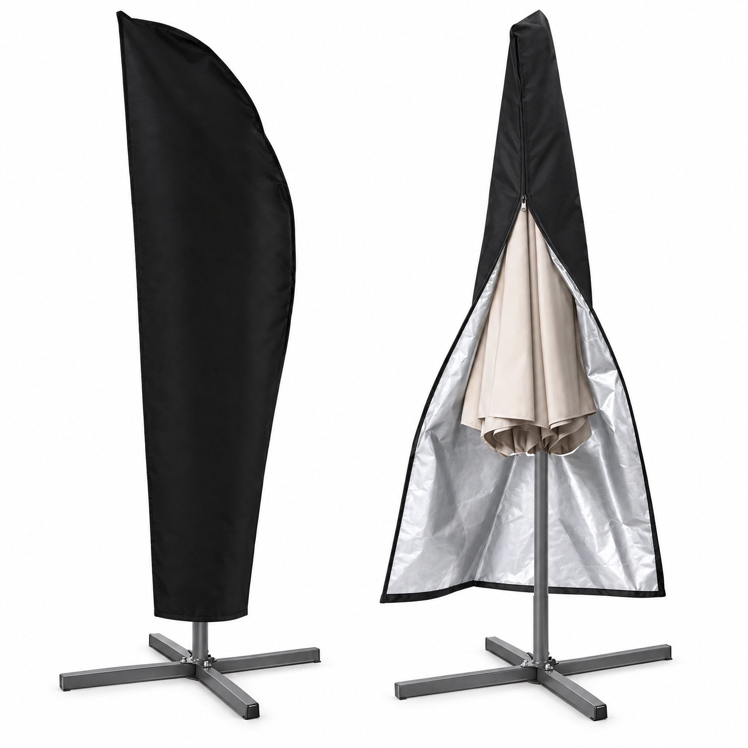 BukkitBow Parasolhoes voor Zweefparasol - Beschermhoes met Rits en Koordsluiting - 265 x 70 cm - Zwart