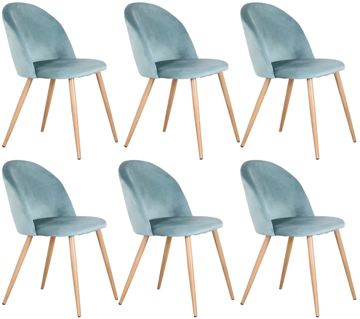 SONNENH Velvet eetkamerstoelen - Set van 6 - Metaalpoten in houtkleur - Blauwgroen Blauwgroen | Naturel houtkleur