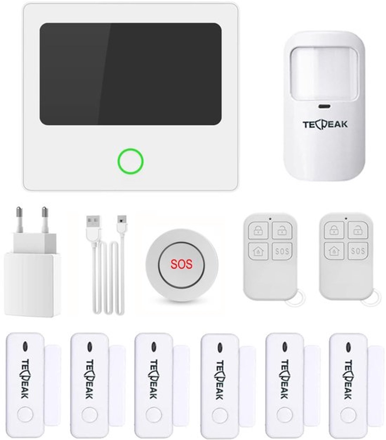 Draadloos Huisalarmsysteem Wit - Met Sirene En 6 Deur- En Raamsensoren - 4G GSM Wifi Verbinding - Zelfklevend En Batterijgevoed