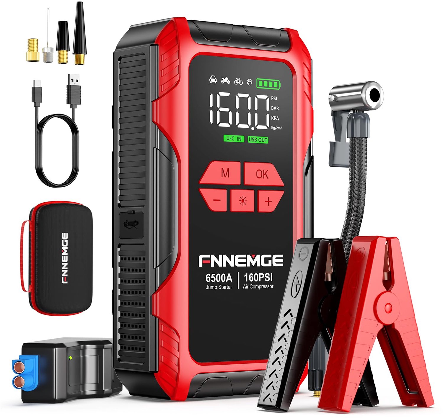Startbooster 26800 mAh met luchtcompressor 160 PSI - 12 V starthulp en powerbank - Met lcd-scherm en ledverlichting