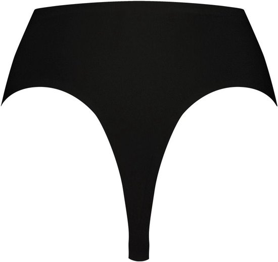 Zwarte high-waist string met naadloze afwerking.