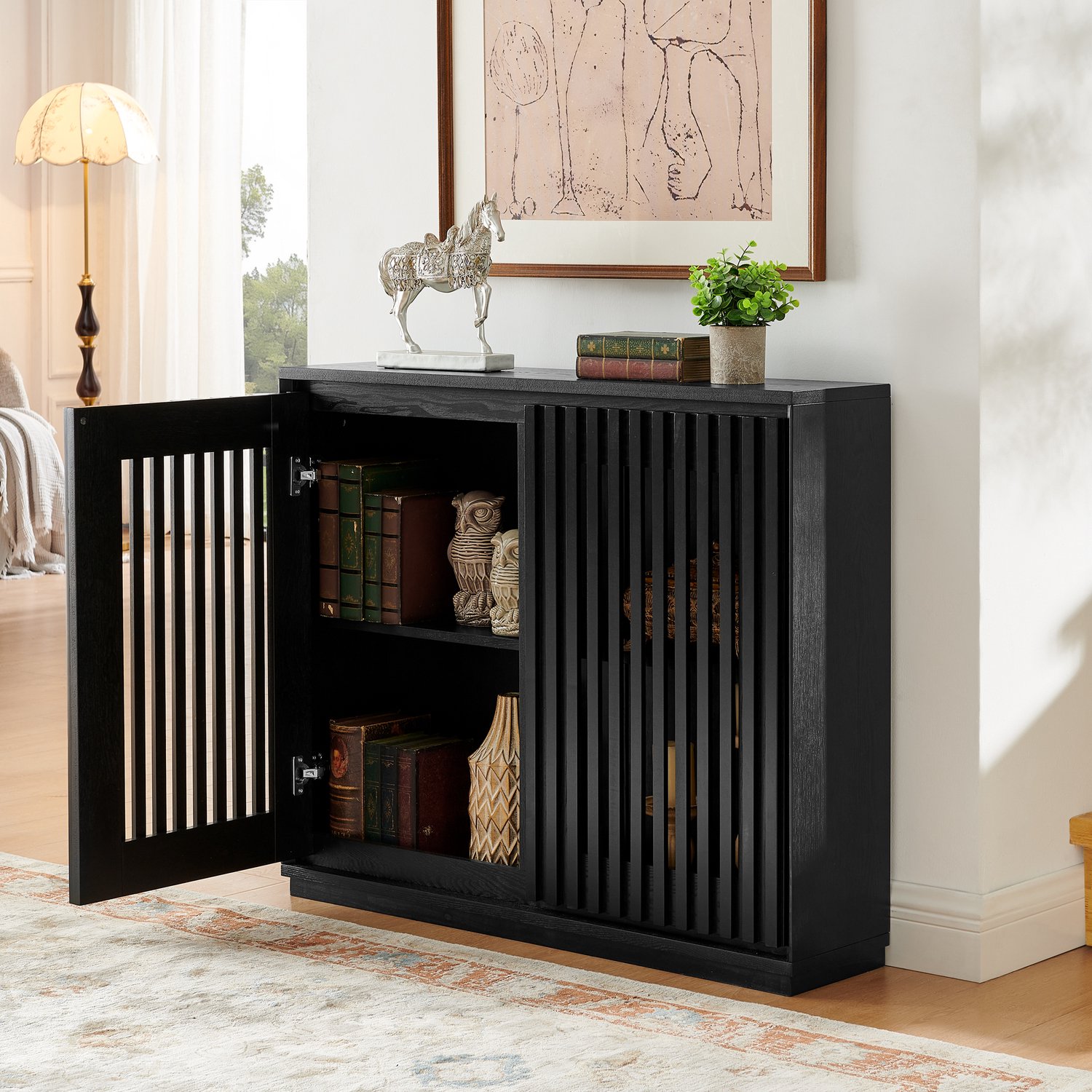 CHICFURN Dressoir - Kabeldoorvoeren - 2 deuren - Zwart