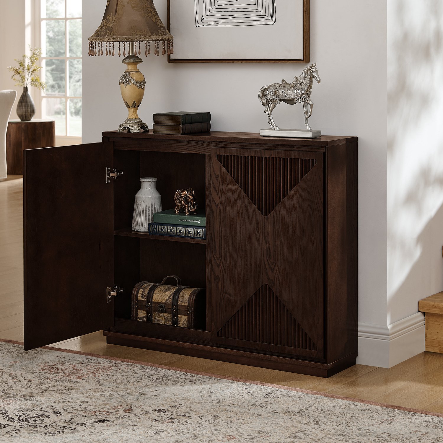 CHICFURN Dressoir - V-design - 2 deuren - Walnootkleur