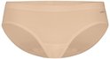 Beige Ten Cate bikini slip in een effen kleur met naadloze afwerking en merklogo aan de zijkant.