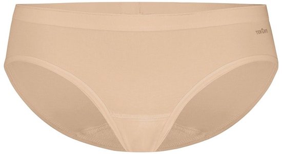 Beige Ten Cate bikini slip in een effen kleur met naadloze afwerking en merklogo aan de zijkant.