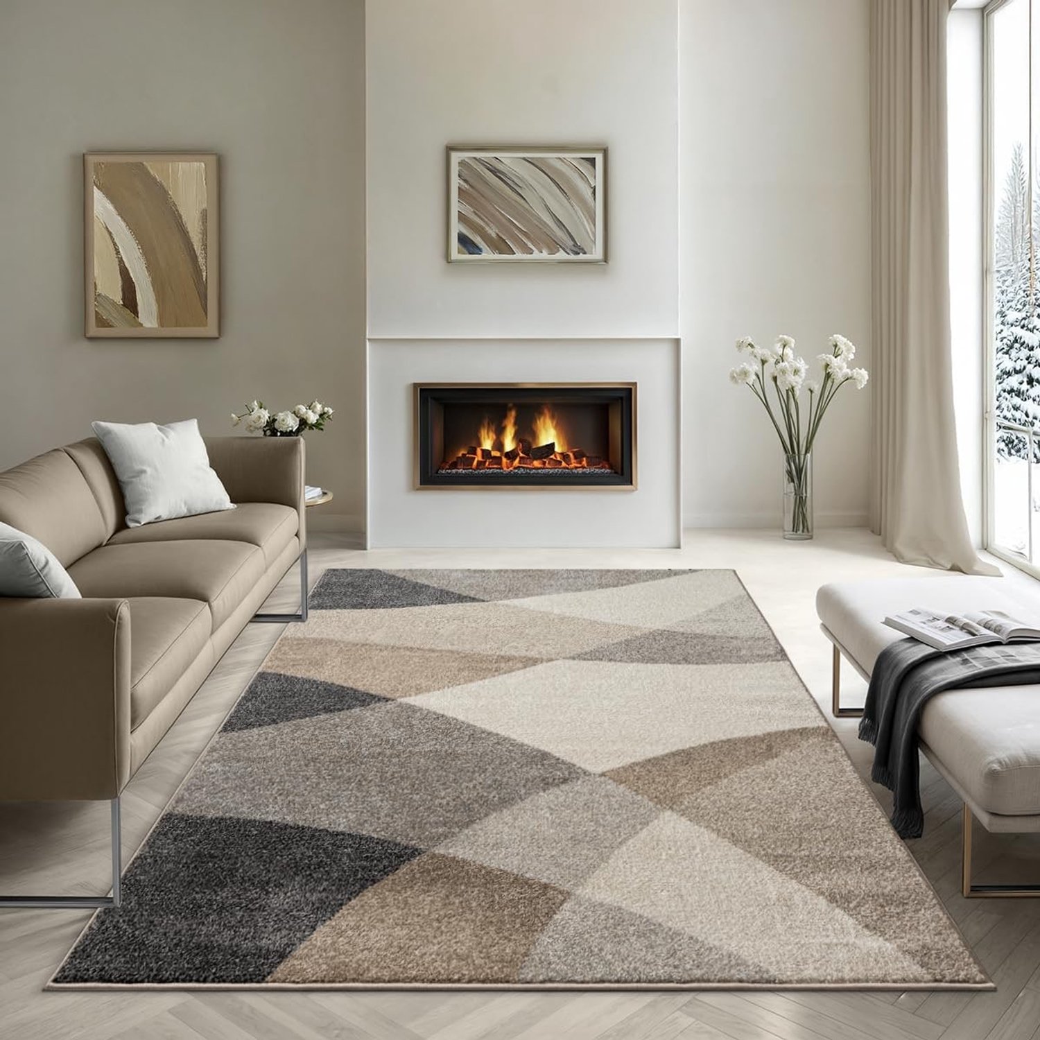 Vloerkleed - Kortpolig - Beige - 160 x 220 cm