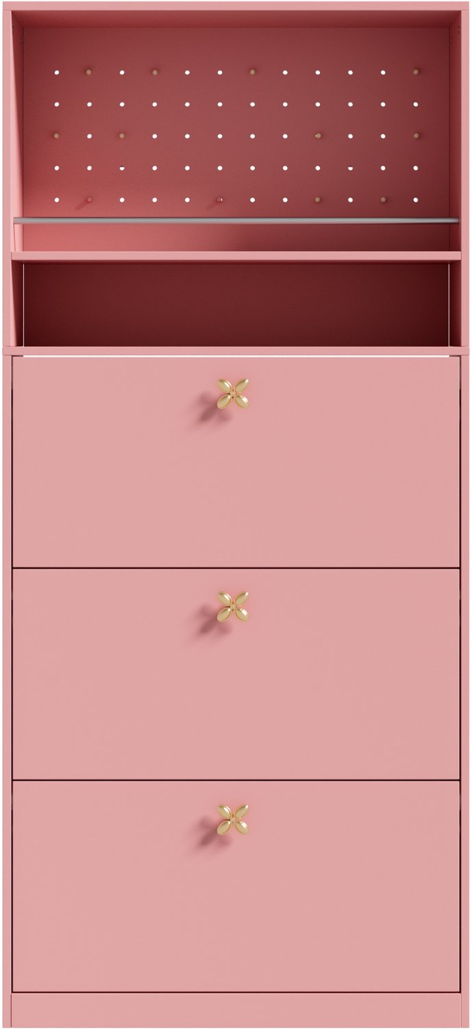 SONNENH Hoge schoenenkast - Roze - 3 kleppen, 2 open vakken en gatenwand - 80 x 24 x 178,5 cm