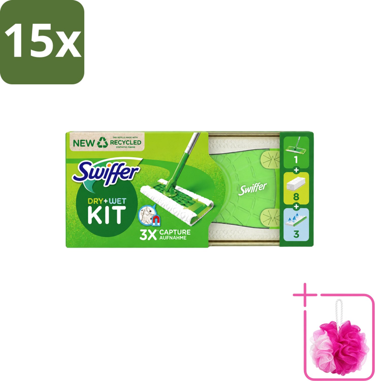 15 x Swiffer – Vloerreiniger – Starterkit – 1 dweil + 8 droge & 3 vochtige doekjes - Bulkverpakking - Vloerreiniger - Douchemop - Schoonmaken