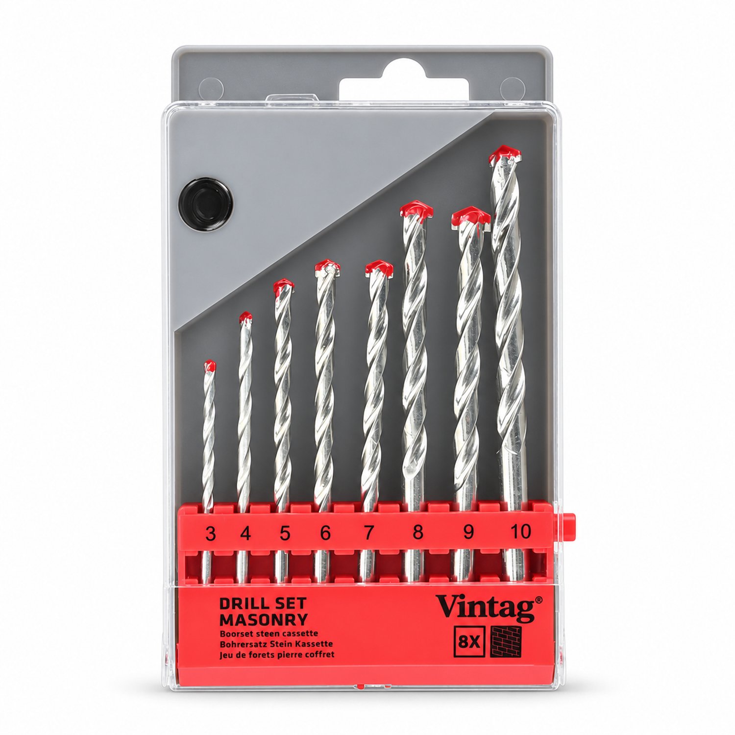 Steenborenset 8-delig - 3 t/m 10 mm - Met opbergdoos