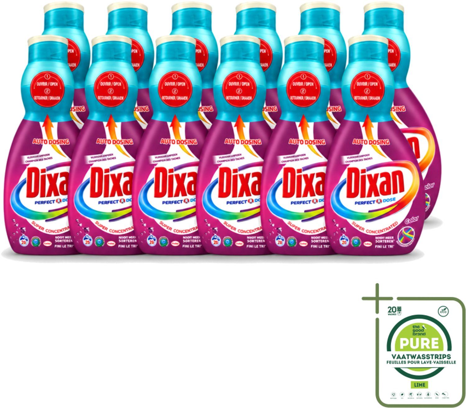 12 x Dixan Perfect Dose - Vlekkenkampioen - Extreme Power - Gekleurde Was - 26 Wasbeurten - Grootverpakking - Vaatwasstrips - Gekleurde Was - Vlekkenverwijdering - Anti-kleuroverdracht - Wasmiddel - Gekleurde Stoffen
