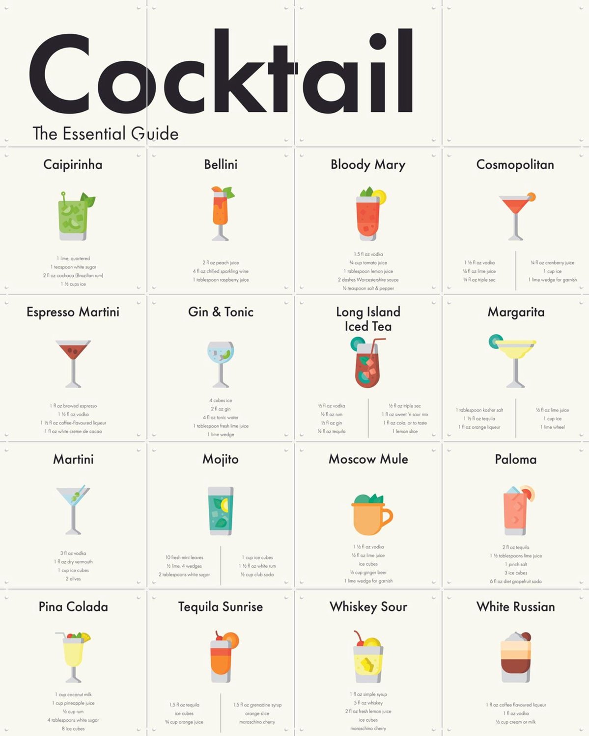 IXXI Cocktail Collagebox, IXXI - 80 x 100 cm - Grote wanddecoratie en posters - Cartoonesk, Digitale Kunst, Technische Tekening, Fantasierijk, Keuken Beige / Oranje / Geel