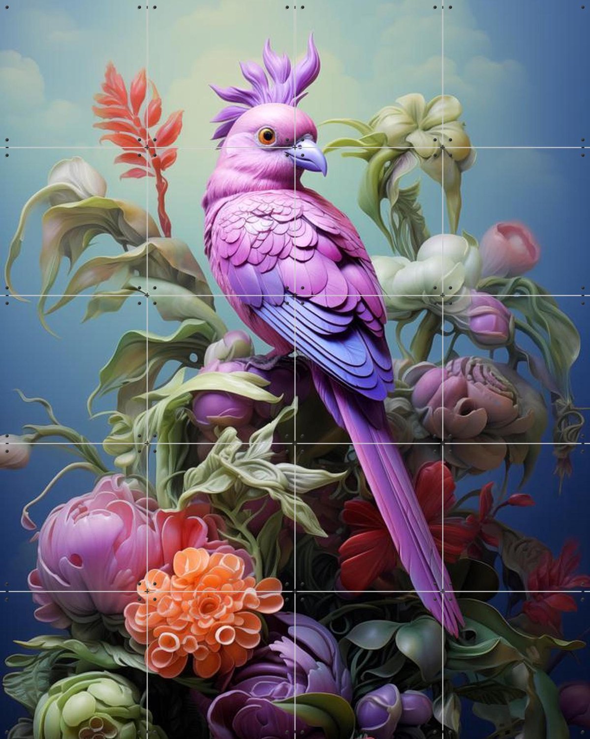 IXXI Purple Bird, OTTI - 80 x 100 cm - Grote wanddecoratie en posters - Speels, Modern, Digitale Kunst, Kleurrijk, Woonkamer, Gang, Slaapkamer Paars
