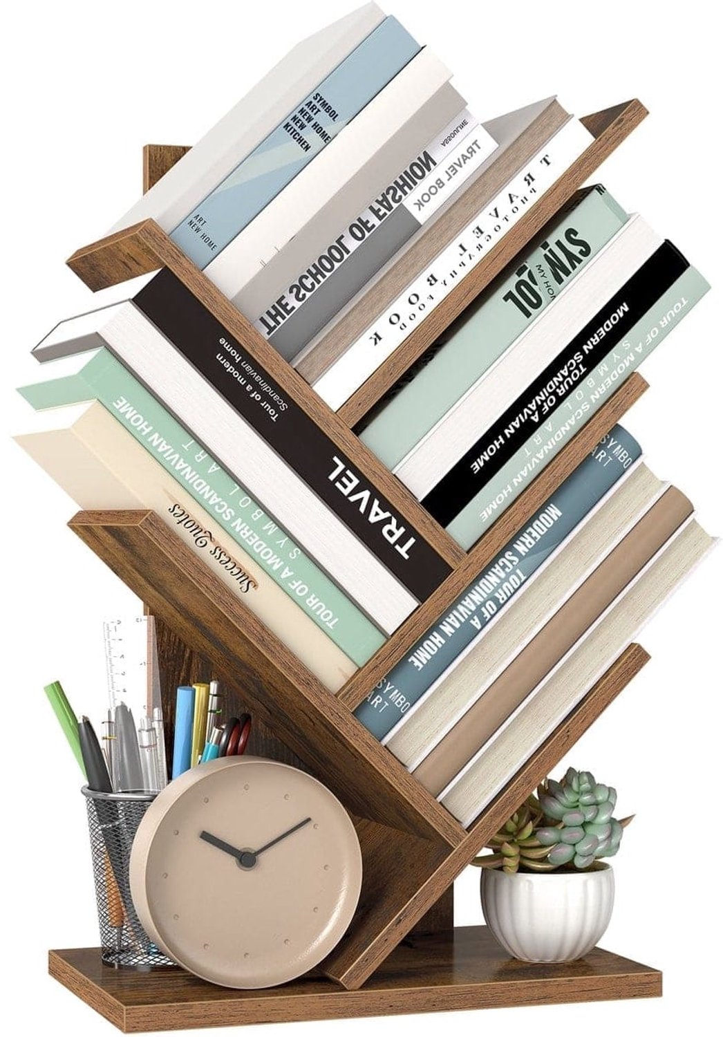 Klarven Boekenkast Bruin - Boomvormige Boekenkast - Boekenkastje - Boekenkasten - Bookcase - Hoekkast Zonder Deuren - 17,2x30x51 cm
